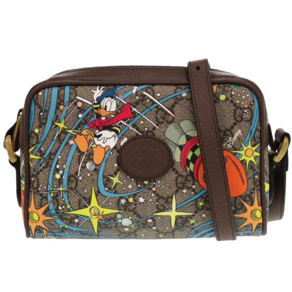 新品同様 グッチ×ディズニー ドナルド 648124 GGスプリーム PVC レザー ブラウン 茶 ショルダーバッグ 1307【中古】GUCCI