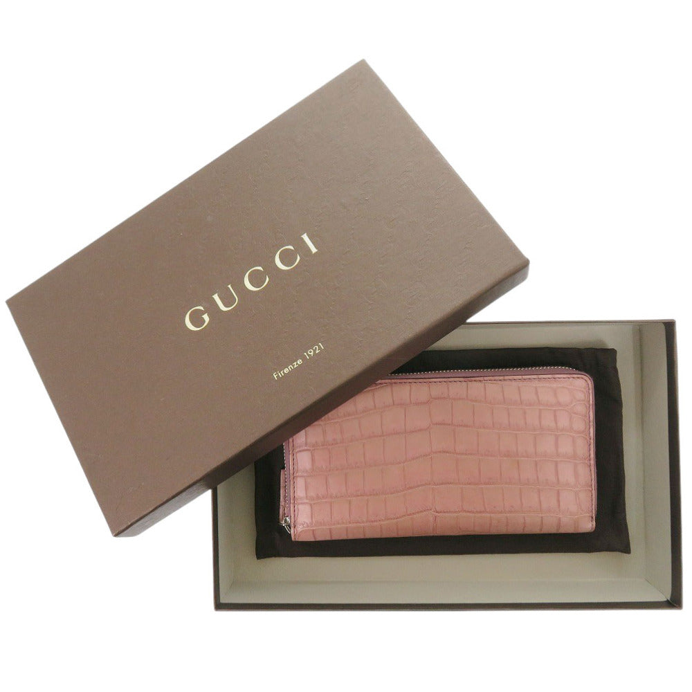 グッチ ラウンドファスナー 374850 マットクロコ パープル 長財布 紫 1313【中古】GUCCI