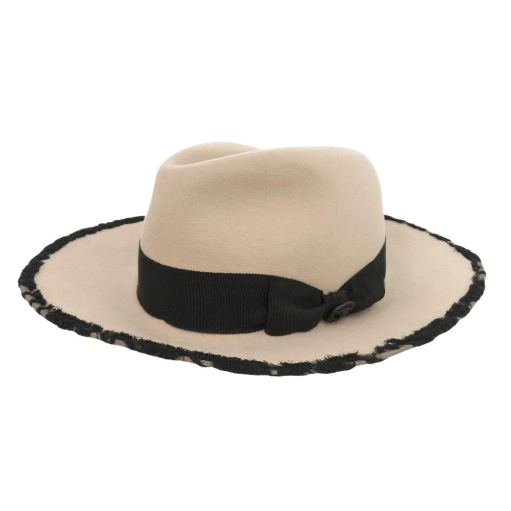 新品同様 シャネル リボン ココマーク ハット フェルト Sサイズ ベージュ 帽子 1322【中古】CHANEL