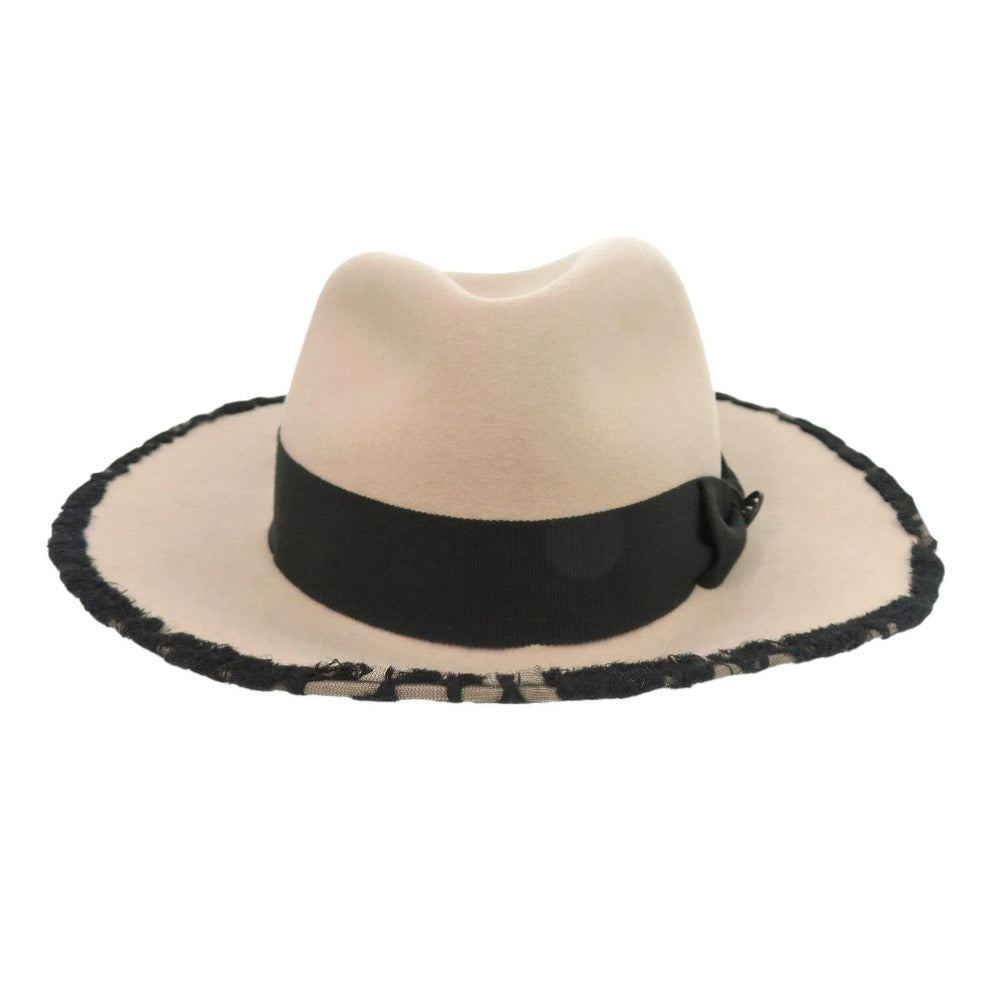 新品同様 シャネル リボン ココマーク ハット フェルト Sサイズ ベージュ 帽子 1322【中古】CHANEL