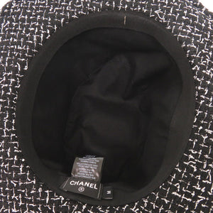 美品 シャネル ツイード コットン ポリエステル ブラック ホワイト 帽子 ハット 黒 1323【中古】CHANEL