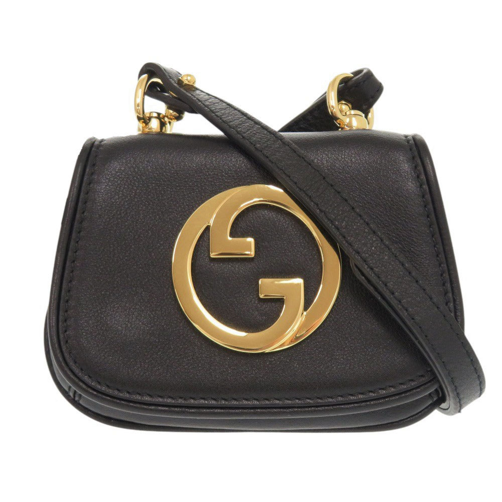 新品同様 グッチ ブロンディ 698635 レザー ブラック ショルダーバッグ ショルダーポーチ 黒 1336【中古】GUCCI