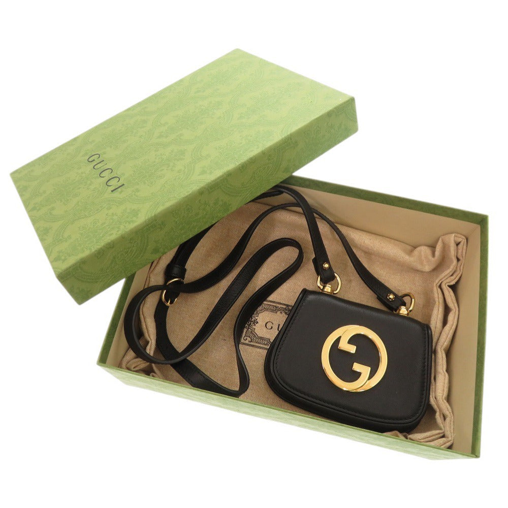 新品同様 グッチ ブロンディ 698635 レザー ブラック ショルダーバッグ ショルダーポーチ 黒 1336【中古】GUCCI