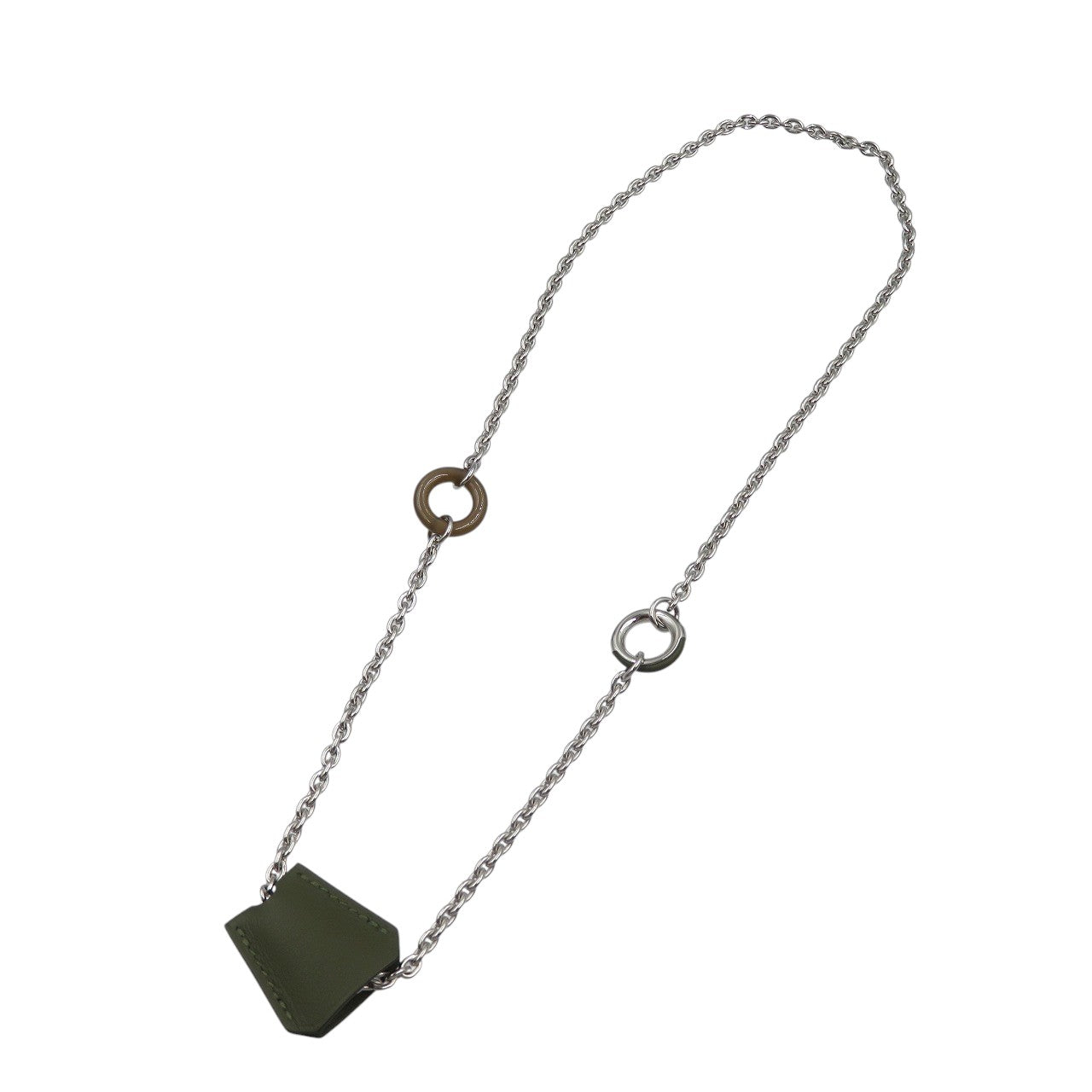未使用 エルメス クロシェット メタル ヴォースイフト シルバー カーキ ネックレス 1342【中古】HERMES