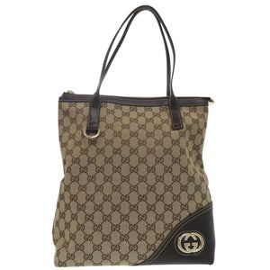 美品 グッチ インターロッキングG トートバッグ ショルダーバッグ 182492 GGキャンバス レザー ベージュ 1346【中古】GUCCI