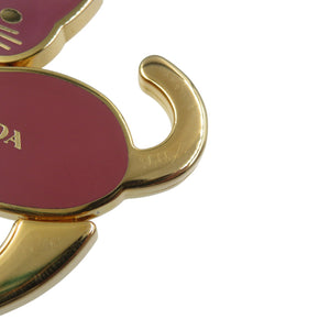 美品 プラダ 1AP433 キャット 猫 メタル ゴールド ピンク キーホルダー キーリング 1356【中古】PRADA