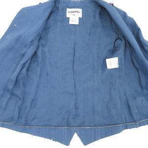 シャネル ノーカラージャケット ココマーク デニムジャケット コットン トリコロール 1371【中古】CHANEL