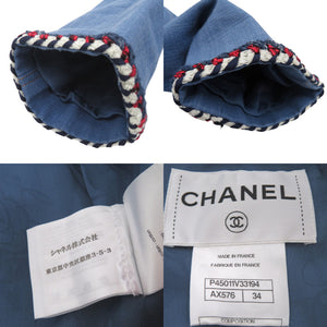 シャネル ノーカラージャケット ココマーク デニムジャケット コットン トリコロール 1371【中古】CHANEL
