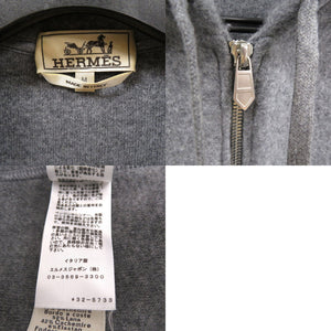 美品 エルメス ニット フーデッド ジップアップパーカー 32-5733 パーカー ウール カシミヤ グレー 1383【中古】HERMES