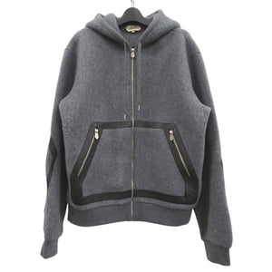 美品 エルメス ニット フーデッド ジップアップパーカー 32-5733 パーカー ウール カシミヤ グレー 1383【中古】HERMES