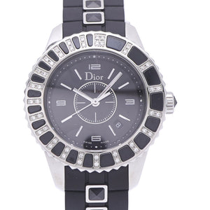 新品同様 ディオール クリスタル ダイヤベゼル CD113115 クオーツ 腕時計 SS/ラバー/ダイヤモンド ブラック 黒文字盤 1389【中古】Dior レディース