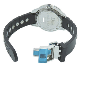 新品同様 ディオール クリスタル ダイヤベゼル CD113115 クオーツ 腕時計 SS/ラバー/ダイヤモンド ブラック 黒文字盤 1389【中古】Dior レディース