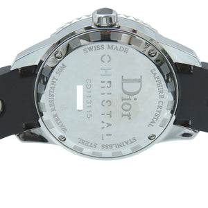 新品同様 ディオール クリスタル ダイヤベゼル CD113115 クオーツ 腕時計 SS/ラバー/ダイヤモンド ブラック 黒文字盤 1389【中古】Dior レディース