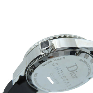新品同様 ディオール クリスタル ダイヤベゼル CD113115 クオーツ 腕時計 SS/ラバー/ダイヤモンド ブラック 黒文字盤 1389【中古】Dior レディース