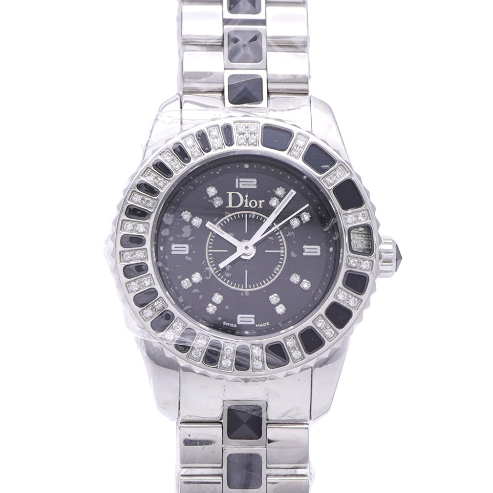 新品同様 ディオール クリスタル ダイヤベゼル CD112116 クオーツ 腕時計 SS/ダイヤモンド ブラック 黒文字盤 1390【中古】Dior レディース
