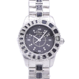 新品同様 ディオール クリスタル ダイヤベゼル CD112116 クオーツ 腕時計 SS/ダイヤモンド ブラック 黒文字盤 1390【中古】Dior レディース