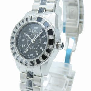 新品同様 ディオール クリスタル ダイヤベゼル CD112116 クオーツ 腕時計 SS/ダイヤモンド ブラック 黒文字盤 1390【中古】Dior レディース