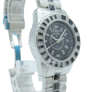 新品同様 ディオール クリスタル ダイヤベゼル CD112116 クオーツ 腕時計 SS/ダイヤモンド ブラック 黒文字盤 1390【中古】Dior レディース