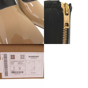 未使用品 バーバリー バイカラー スクエア アンクルブーツ ハイヒール ショートブーツ 8015548 A1386 パテントレザー ブラック 1435【中古】BURBERRY