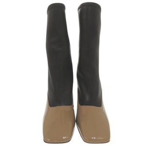 未使用品 バーバリー バイカラー スクエア アンクルブーツ ハイヒール ショートブーツ 8015548 A1386 パテントレザー ブラック 1435【中古】BURBERRY