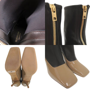 未使用品 バーバリー バイカラー スクエア アンクルブーツ ハイヒール ショートブーツ 8015548 A1386 パテントレザー ブラック 1435【中古】BURBERRY