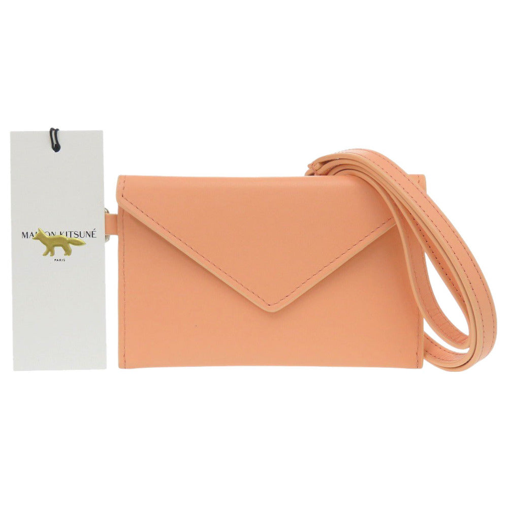未使用 メゾンキツネ ストラップ付 IU05528LC0025 レザー ピンク 財布 コインケース 1438【中古】MAISON KITSUNE