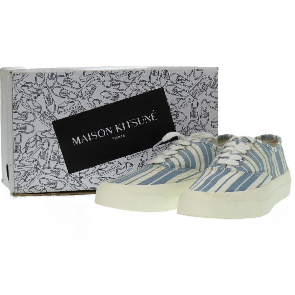 新品同様 メゾンキツネ キャンバス ラバー ブルー ストライプ スニーカー サイズ22.5cm 1439【中古】MAISON KITSUNE