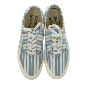 新品同様 メゾンキツネ キャンバス ラバー ブルー ストライプ スニーカー サイズ22.5cm 1439【中古】MAISON KITSUNE