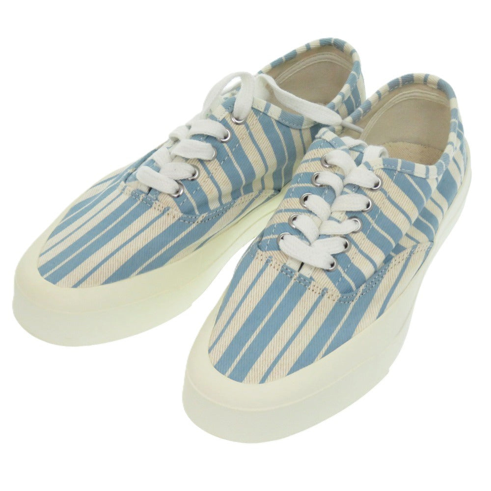新品同様 メゾンキツネ キャンバス ラバー ブルー ストライプ スニーカー サイズ 23cm 1439【中古】MAISON KITSUNE