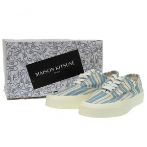 新品同様 メゾンキツネ キャンバス ラバー ブルー ストライプ スニーカー サイズ 23cm 1439【中古】MAISON KITSUNE