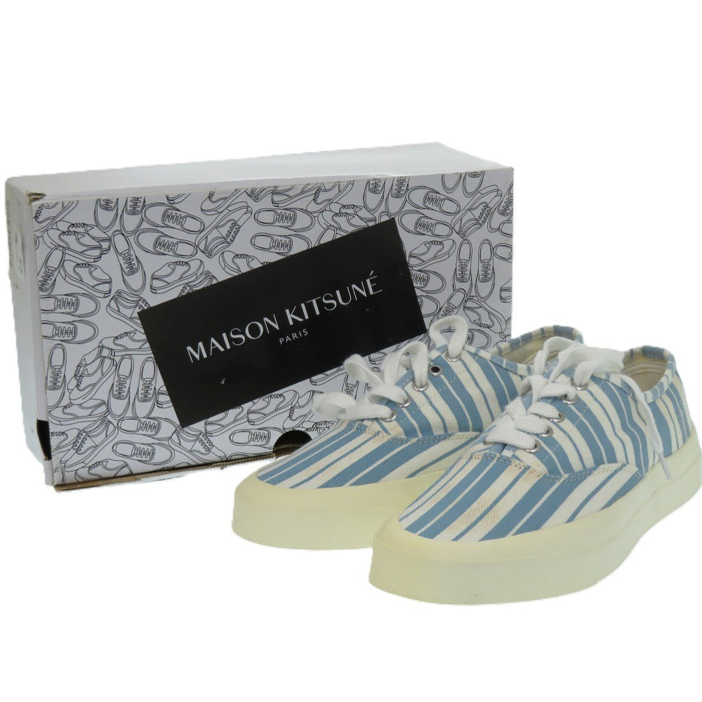 新品同様 メゾンキツネ キャンバス ラバー ブルー ストライプ スニーカー サイズ25cm 1439【中古】MAISON KITSUNE