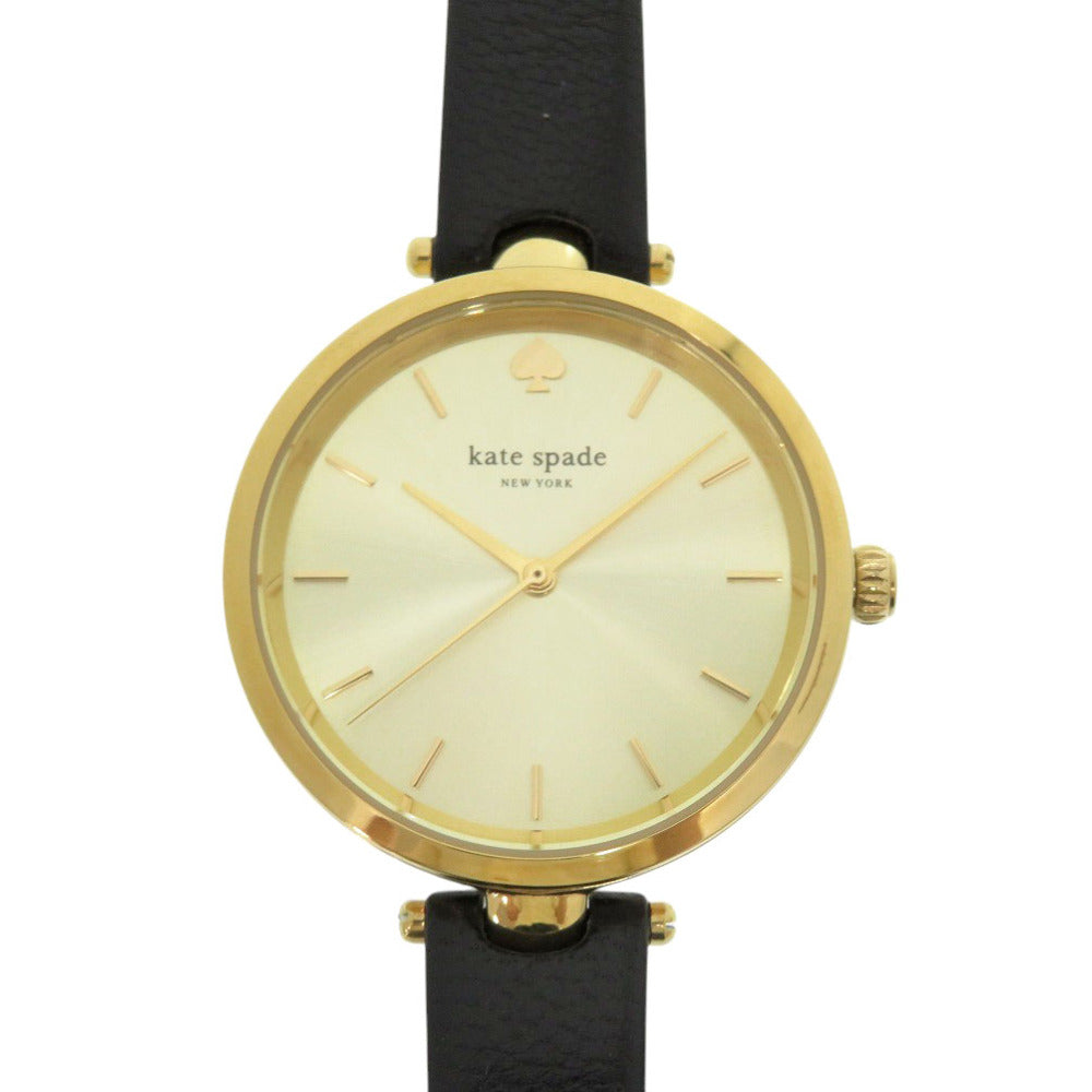 新品同様 ケイトスペード ホランド 1YRU0811 SS レザー ゴールド ブラック クオーツ 腕時計 1451【中古】Kate Spade