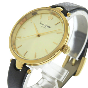 新品同様 ケイトスペード ホランド 1YRU0811 SS レザー ゴールド ブラック クオーツ 腕時計 1451【中古】Kate Spade