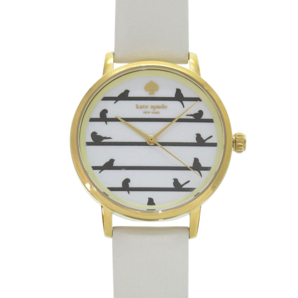 新品同様 ケイトスペード KSW1043 SS レザー ホワイト ゴールド クオーツ 腕時計 白文字盤 1452【中古】Kate Spade