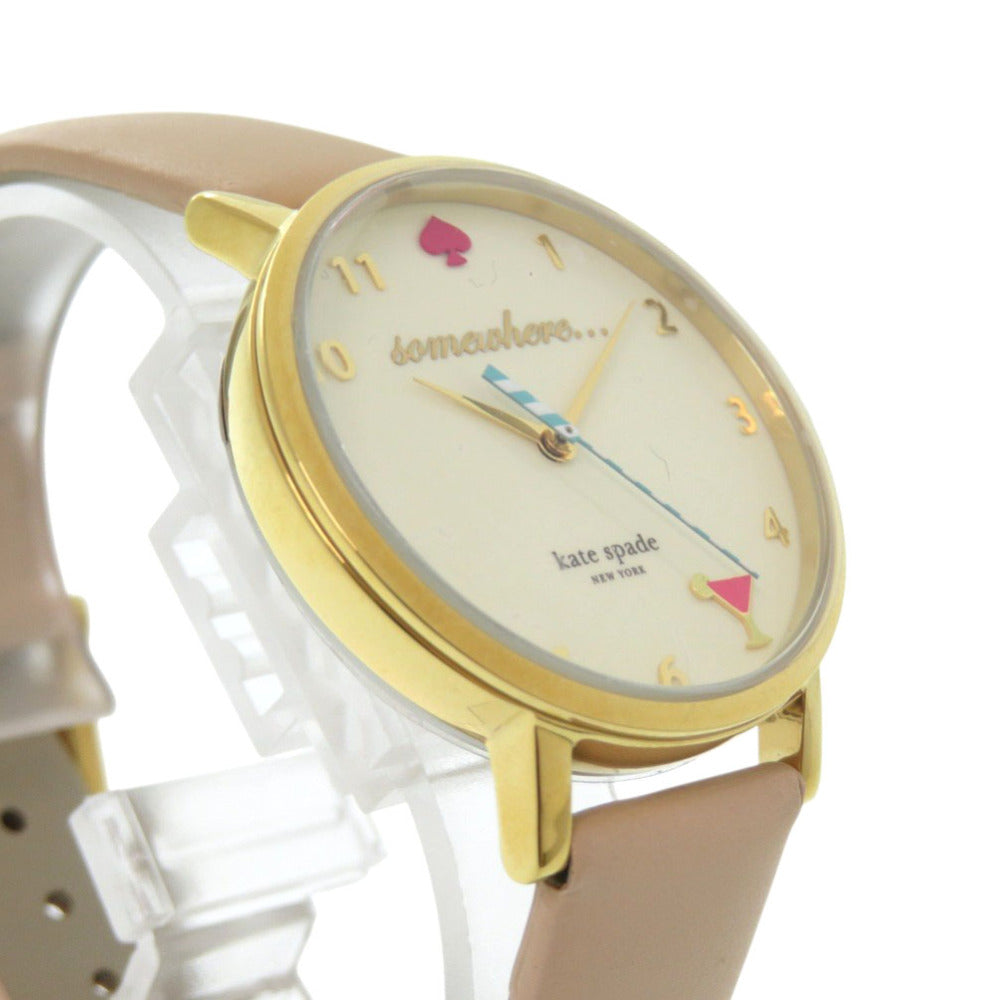 新品同様 ケイトスペード 1YRU0484 SS レザー アイボリー ゴールド クオーツ 腕時計 1454【中古】Kate Spade