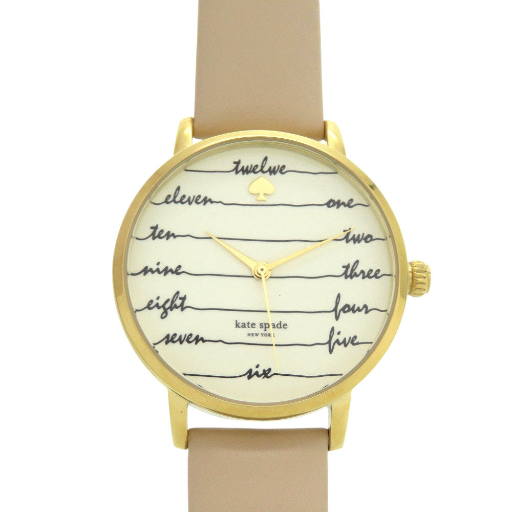 新品同様 ケイトスペード KSW1059 SS レザー ベージュ ゴールド クオーツ 腕時計 1455【中古】Kate Spade