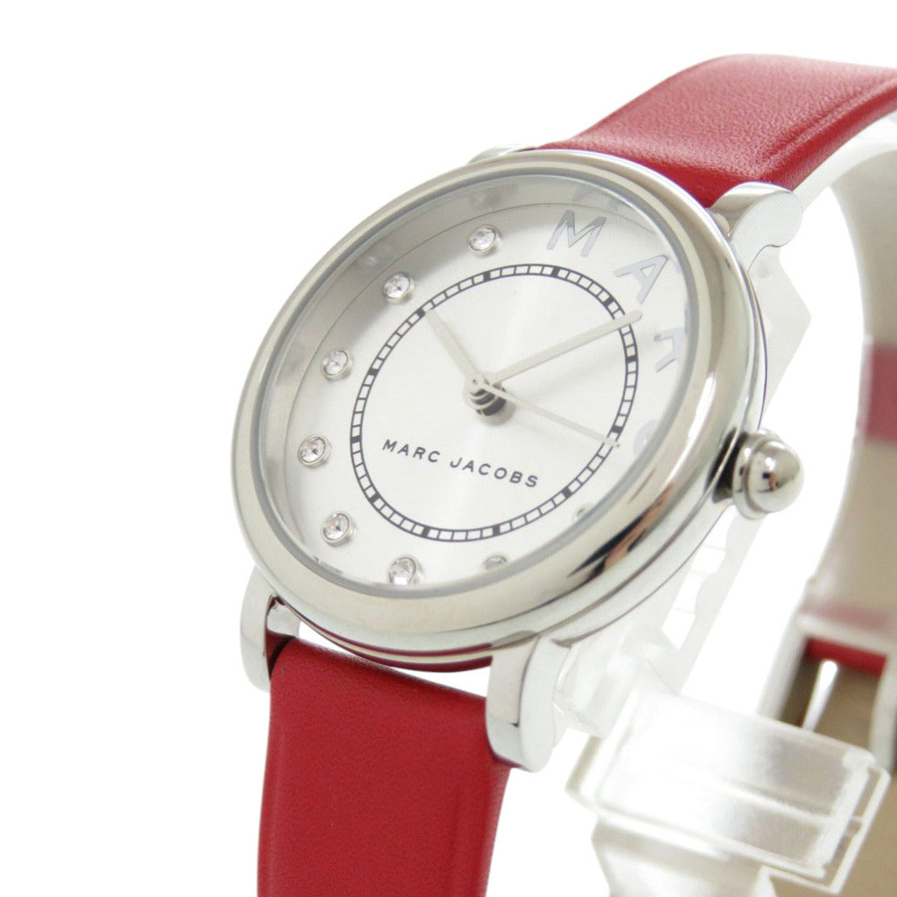 新品同様 マークジェイコブス クラシック MJ1632 SS レザー シルバー レッド クオーツ 腕時計 赤 1462【中古】MARC JACOBS