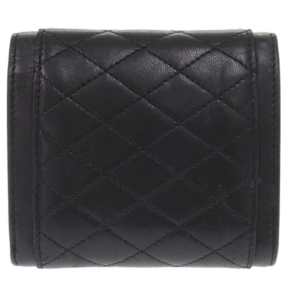 美品 サンローラン キルティング レザー ブラック 三つ折り財布 黒 1465【中古】SAINT LAURENT