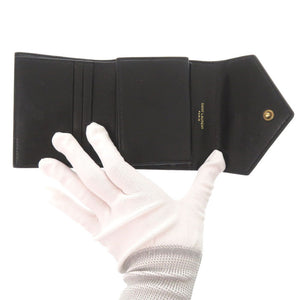 美品 サンローラン キルティング レザー ブラック 三つ折り財布 黒 1465【中古】SAINT LAURENT