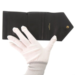 美品 サンローラン キルティング レザー ブラック 三つ折り財布 黒 1465【中古】SAINT LAURENT