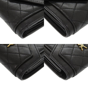 美品 サンローラン キルティング レザー ブラック 三つ折り財布 黒 1465【中古】SAINT LAURENT
