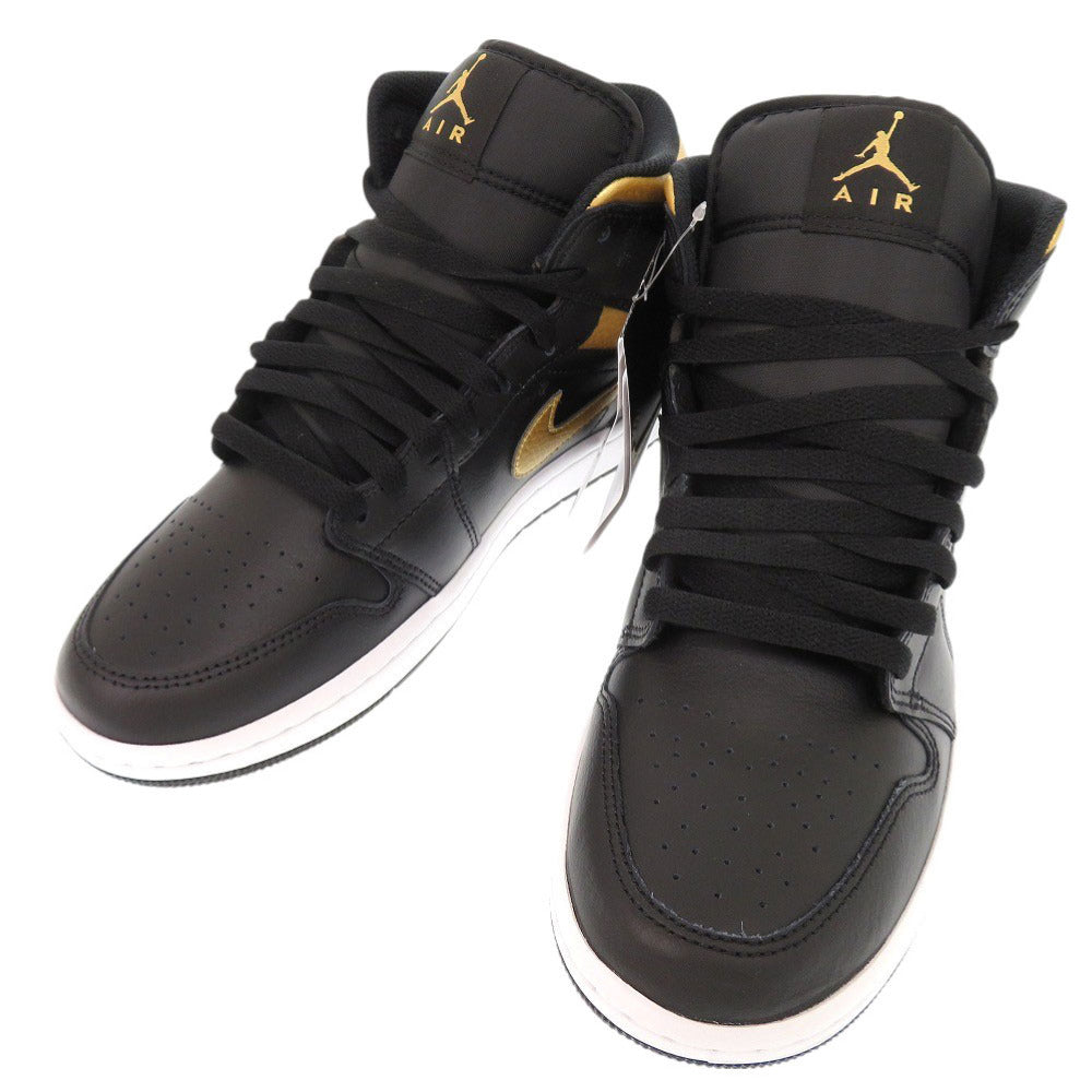 未使用品 ナイキ AIR JORDAN 1 MID サイズ8 DQ8426-071 レザー ブラック ゴールド ハイカットスニーカー スニーカー 1475【中古】NIKE メンズ