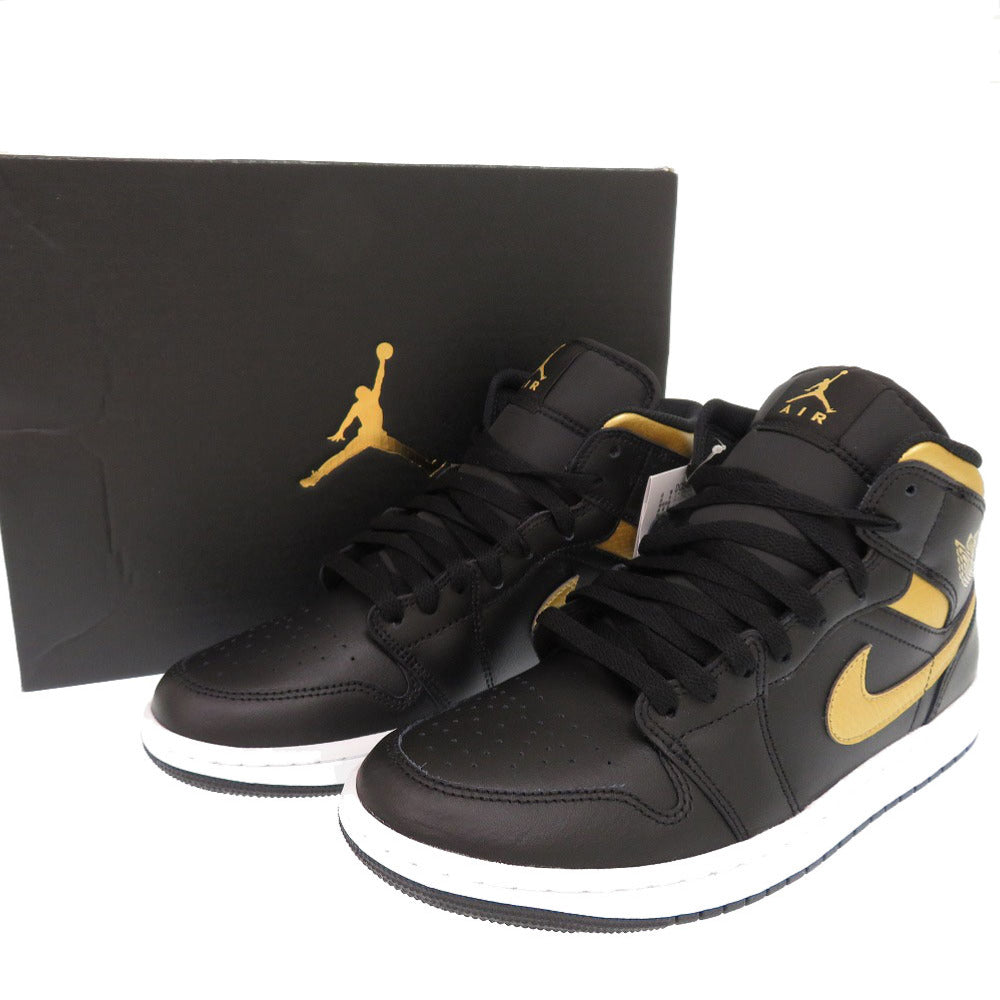 未使用品 ナイキ AIR JORDAN 1 MID サイズ8 DQ8426-071 レザー ブラック ゴールド ハイカットスニーカー スニーカー 1475【中古】NIKE メンズ