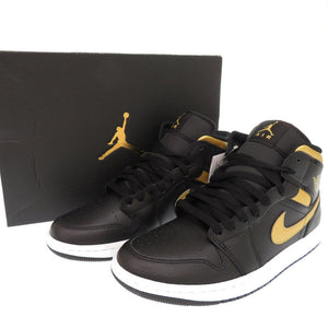 未使用品 ナイキ AIR JORDAN 1 MID サイズ8 DQ8426-071 レザー ブラック ゴールド ハイカットスニーカー スニーカー 1475【中古】NIKE メンズ