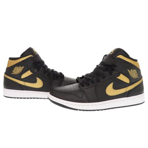 未使用品 ナイキ AIR JORDAN 1 MID サイズ8 DQ8426-071 レザー ブラック ゴールド ハイカットスニーカー スニーカー 1475【中古】NIKE メンズ