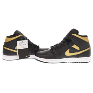 未使用品 ナイキ AIR JORDAN 1 MID サイズ8 DQ8426-071 レザー ブラック ゴールド ハイカットスニーカー スニーカー 1475【中古】NIKE メンズ