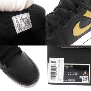 未使用品 ナイキ AIR JORDAN 1 MID サイズ8 DQ8426-071 レザー ブラック ゴールド ハイカットスニーカー スニーカー 1475【中古】NIKE メンズ