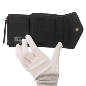 新品同様 メゾン マルジェラ 4ステッチ S56UI0136 レザー ブラック 三つ折り財布 黒 1477【中古】Maison Margiela