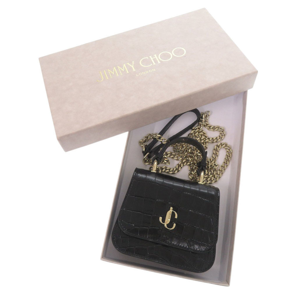 新品同様 ジミーチュウ JCロゴ クロコ型押しレザー ブラック ショルダーバッグ チェーンショルダーバッグ 黒 1483【中古】JIMMY CHOO