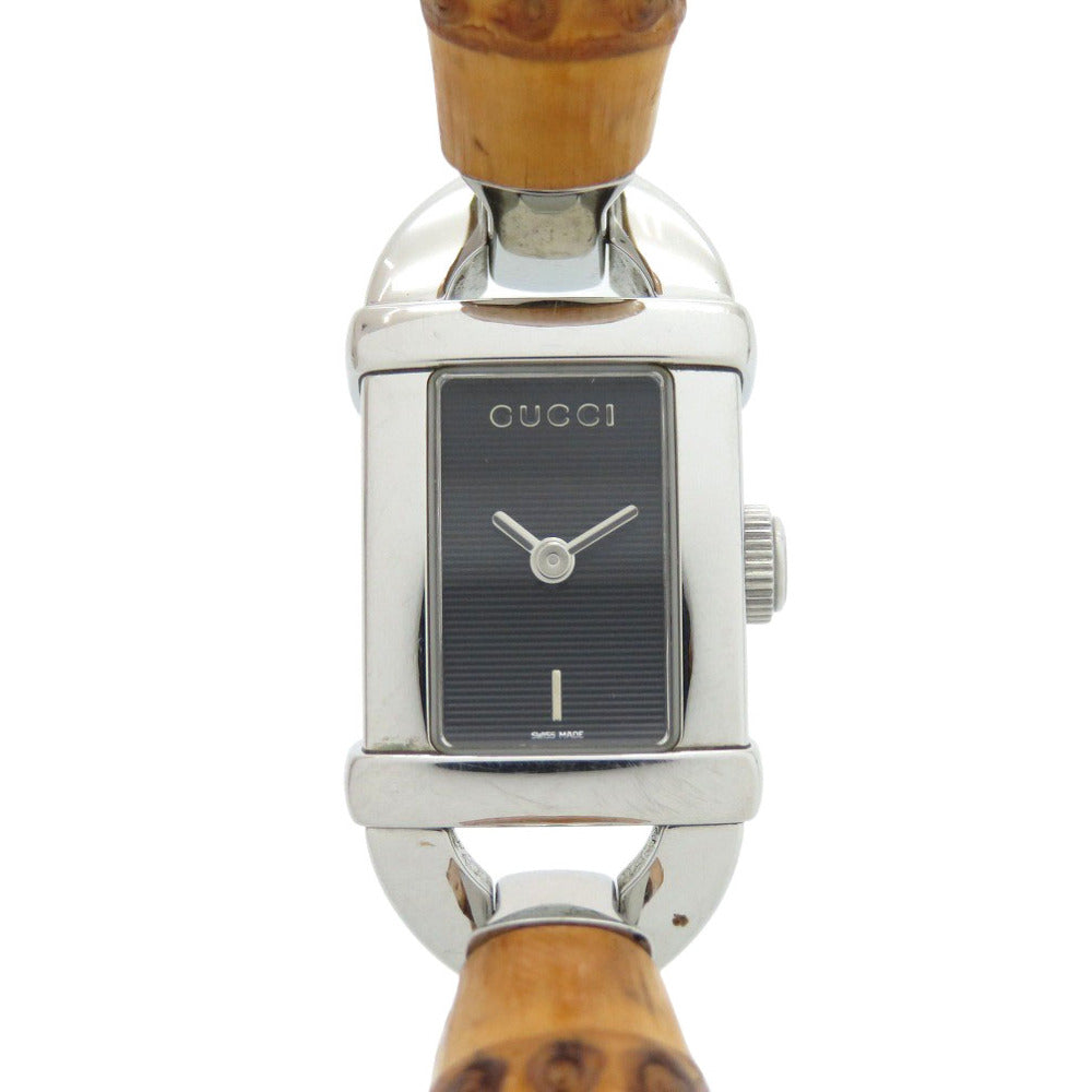 美品 グッチ バンブー 6800L SS バンブー ブラック 黒文字盤 クオーツ 腕時計 1490【中古】GUCCI